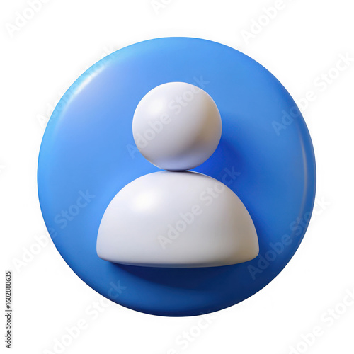 Simple 3d render of a white user profile icon with a blue circle background isolated on transparent background