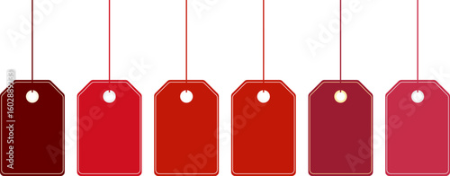 Vector red hanging price tags. Set of price tags in different shades of red. Vector illustration