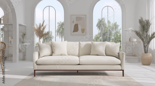 Wallpaper Mural Contemporary living room featuring neutral sofa and abstract art, highlighting elegant modern architecture. Torontodigital.ca