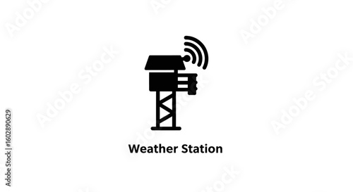 Simple Black Silhouette of a Weather Station with Radio Waves