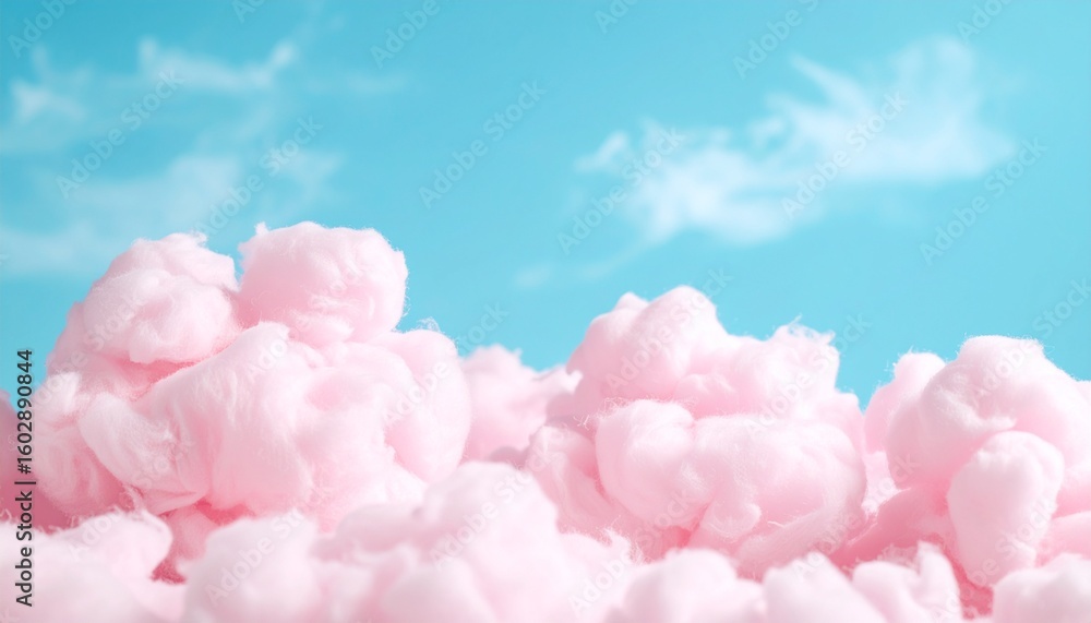 Fluffy cotton candy texture in baby blue sky, whimsical cloud formations, sweet dessert inspired atmospheric background Fluffy cotton candy texture in baby blue sky, whimsical cloud formations, sweet dessert inspired atmospheric background