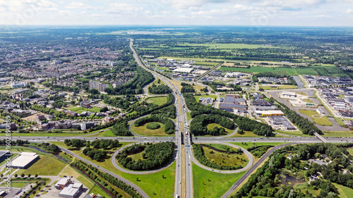 Tableau sur toile Aerial from traffic on the cloverleaf junction Drachten in the Netherlands