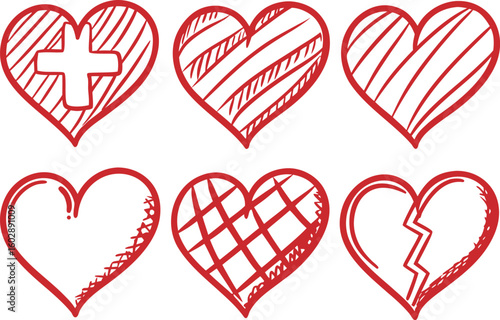 A passionate set of red heart icons for Valentine's Day romance and wedding celebration design