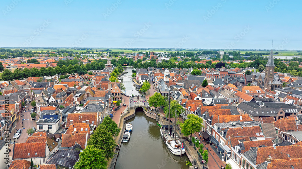 Fototapeta premium Aerial from the historical city Dokkum in Friesland the Netherlands