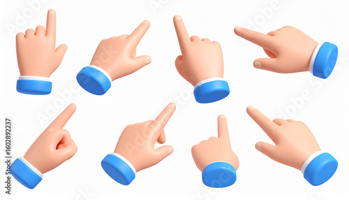 Hands set plastic 3d hands pointer set of vector elements
