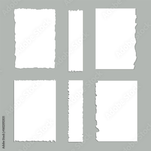 Set of ripped paper sheet edges. Collection includes torn paper borders in various styles and shapes.