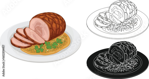 Delicious ham roast recipe: easy sliced pork loin with herbs and gravy illustration