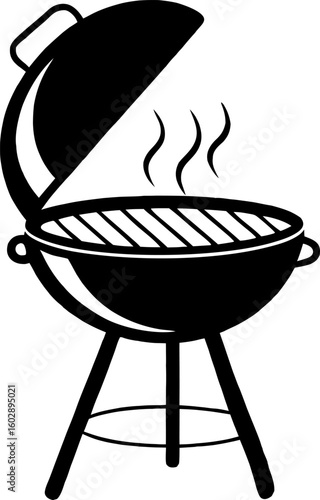 Hand-Drawn Sizzling Grill Silhouette, BBQ Barbecue Set Silhouette Vector Illustration