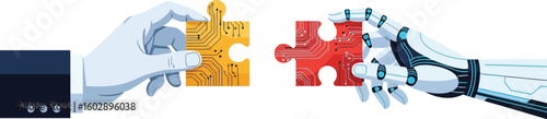 Artificial intelligence ai and human collaboration puzzle pieces connection concept