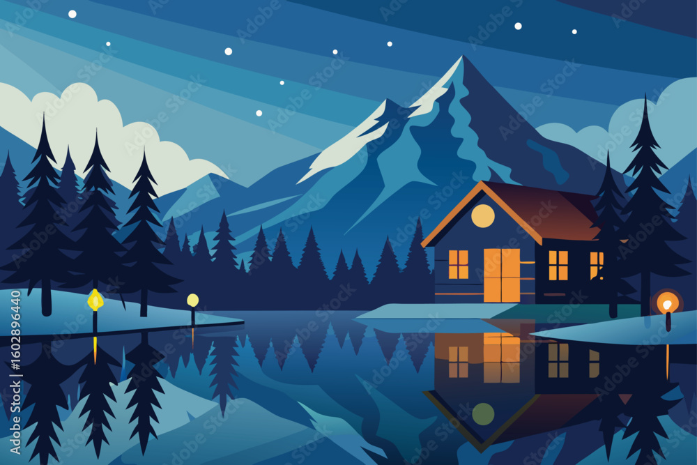 Fototapeta premium winter landscape with houses and mountains