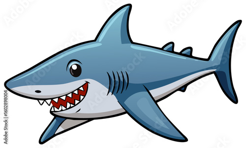 Happy cartoon shark with a toothy grin, isolated 