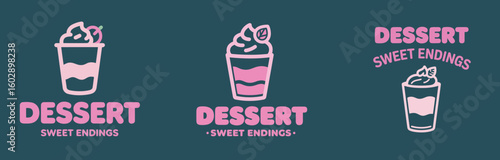 Sweet Dessert Logos with Pink Ice Cream Glass, ideal for Bakeries, Cafes, and Confectionery Brands.
