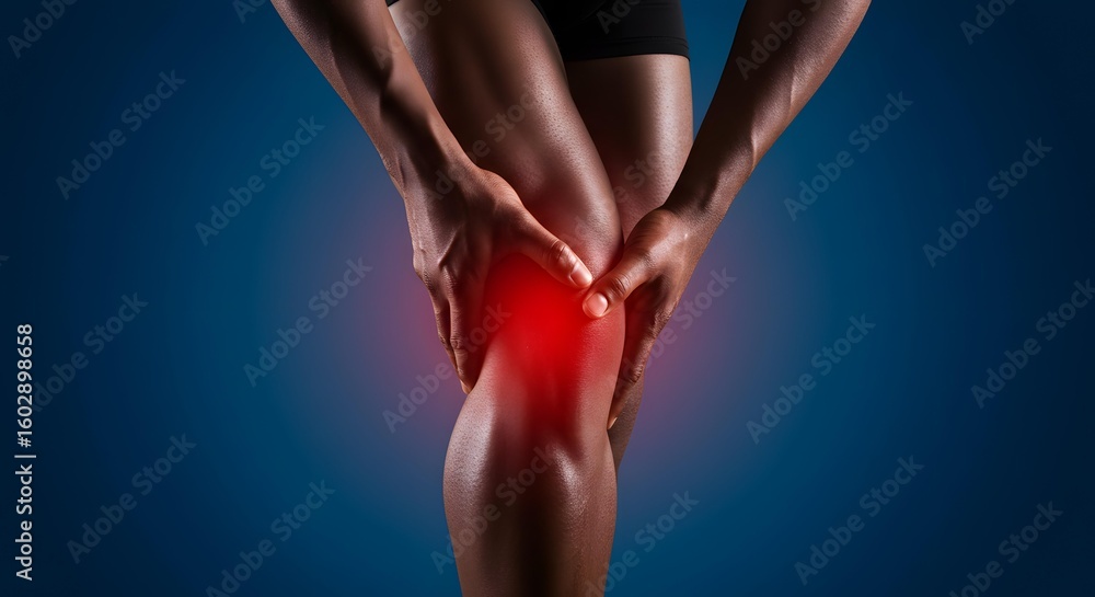 Obraz premium Illustration of person suffering from knee pain, showing joint inflammation or arthritis. Useful for medical, health, physical therapy, and sports injury concepts.
