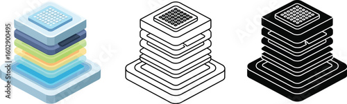 Isometric data storage server stack vector illustration cloud computing concept