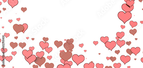 3D illustration of hearts falling