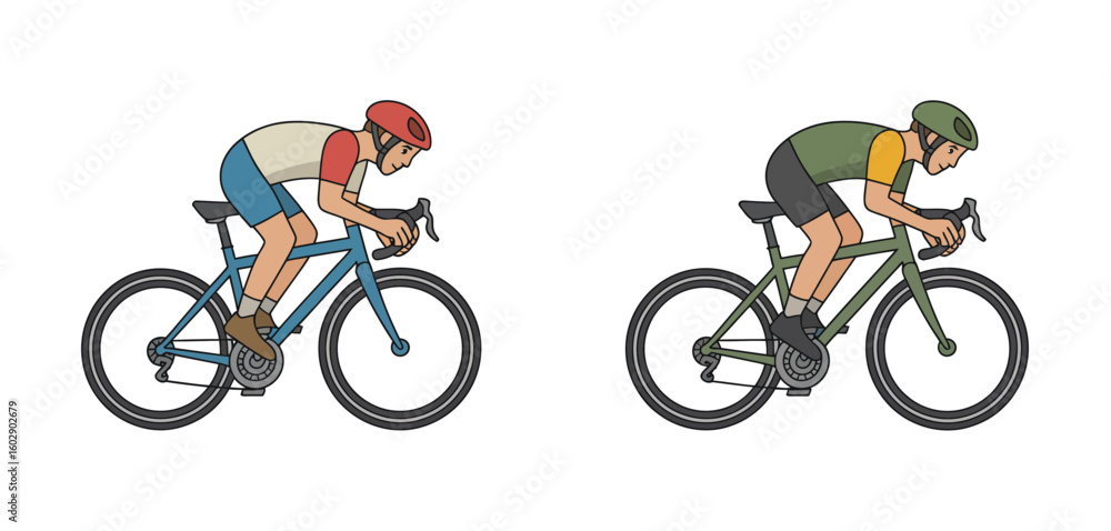 Fototapeta premium Two cyclists in racing positions on bicycles