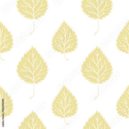Delicate vector pattern with linden leaves in simple style. Seamless autumn vector print on white background.