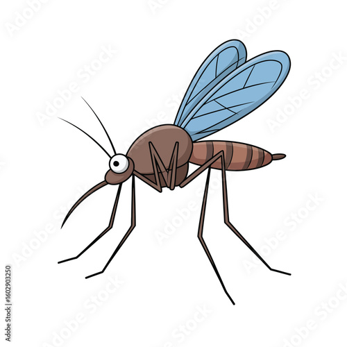 Cartoon mosquito illustration with transparent wings