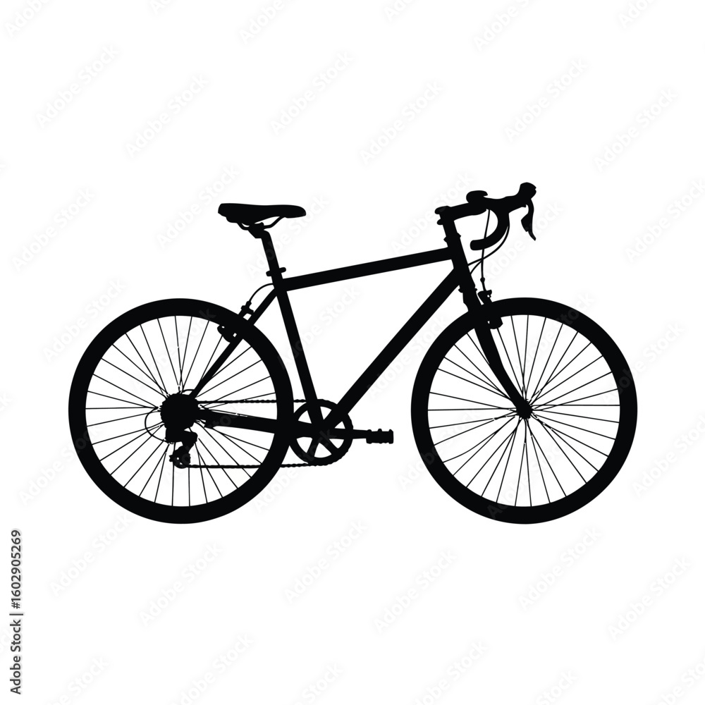 Obraz premium Silhouette of a black road bicycle on a white background