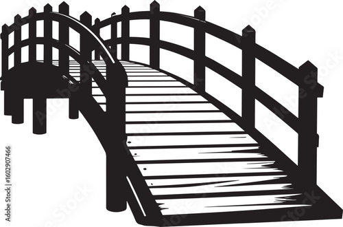 Wooden Ferry Bridge Silhouette in Black | Rustic River Crossing Illustration Vector Format