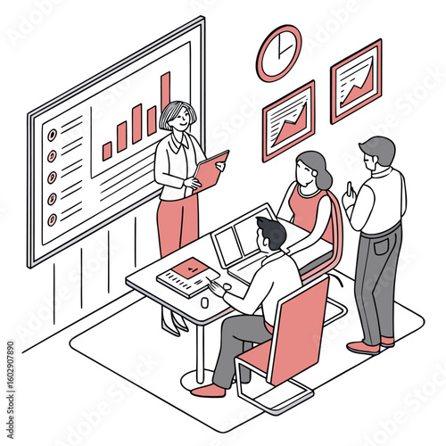  Business Team Discussing Growth Strategy – Flat Vector Strategy Meeting
 Adobe Illustrator Artwork