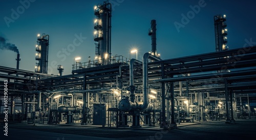 Wallpaper Mural Technological industrial site with refinery equipment and pipelines in low light. Torontodigital.ca