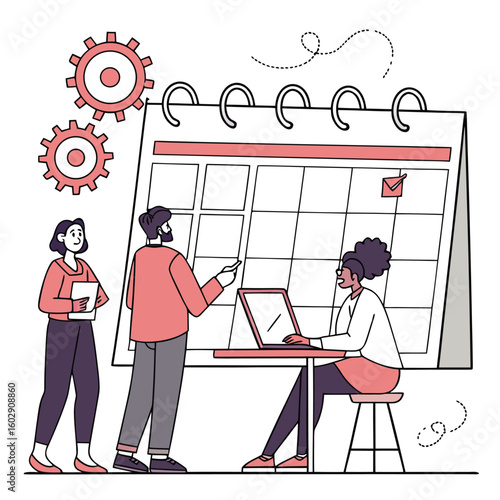  Business Team Discussing Project Deadlines – Flat Vector Time Planning
 Adobe Illustrator Artwork