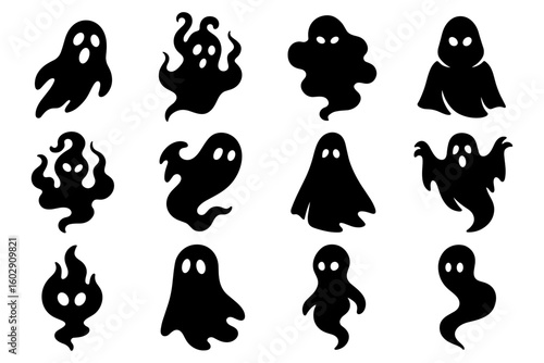 Spooky ghost silhouettes for halloween designs and decorations