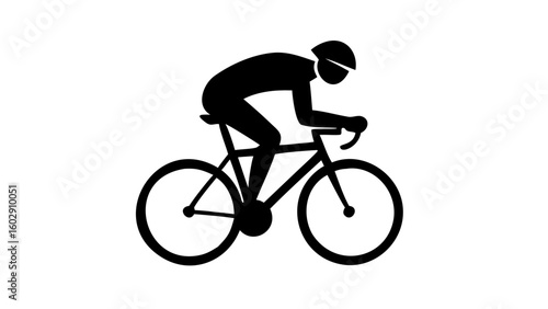 Cyclist Silhouette on Road Bike – Athletic Rider in Motion, Monochrome Vector Design