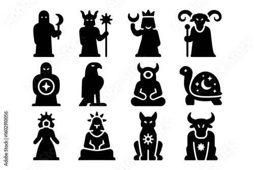 Zodiac silhouettes with unique mystical animal and character symbols