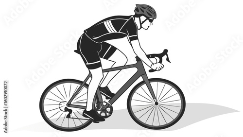 Cyclist Silhouette on Road Bike – Athletic Rider in Motion, Monochrome Vector Design