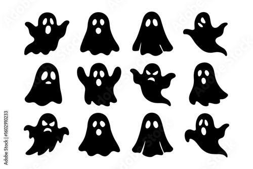 Spooky ghost silhouettes collection for halloween designs
