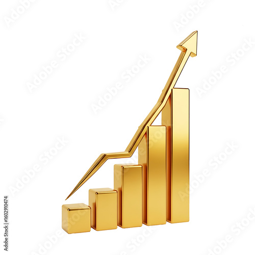 3D Bar Graph with Rising Arrow Icon – Growth Chart Symbol on White Background for Business and Data Visualization