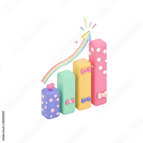 3D Bar Graph with Rising Arrow Icon – Growth Chart Symbol on White Background for Business and Data Visualization