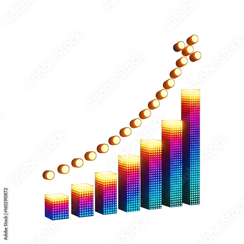3D Bar Graph with Rising Arrow Icon – Growth Chart Symbol on White Background for Business and Data Visualization