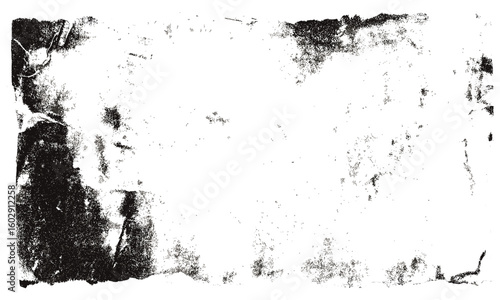 Realistic worn paper texture overlay with torn edges, grunge dust, fading effect, and antique traces. Vintage overlay stamps for backdrop. Grainy distressed vector graphic, old art