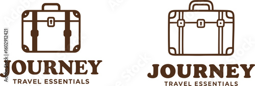 Vintage Suitcase Logos for Journey Travel Essentials, symbolizing Adventure, Exploration, and Classic Vacations.