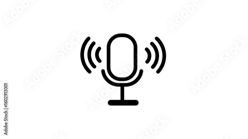 Microphone Icon with Sound Waves Vector Design.  This icon is ideal for applications related to podcasting, voice recording, and audio communication.