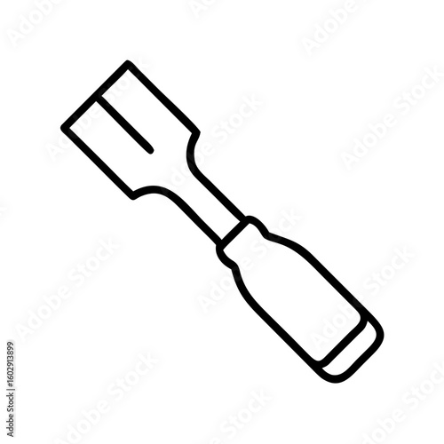 Wood chisel tool with wooden handle in simple line art style  