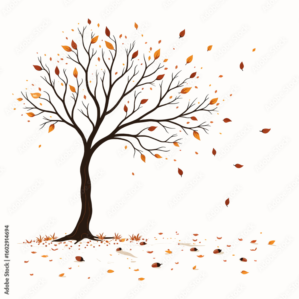 Fototapeta premium A tree with leaves falling from it