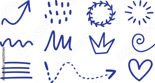 Blue Hand Drawn Graphic Elements Collection arrow wavy