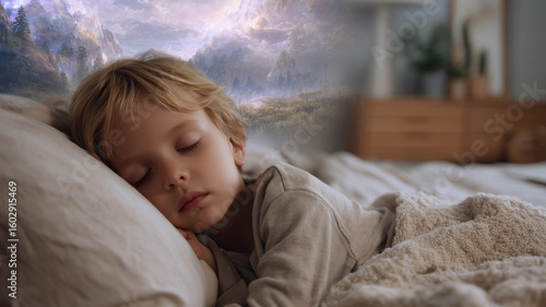 Wallpaper Mural A young child lies comfortably in bed, deeply asleep, as hypnotic techniques are utilized for therapeutic purposes. The serene environment promotes relaxation and healing during the session. Torontodigital.ca