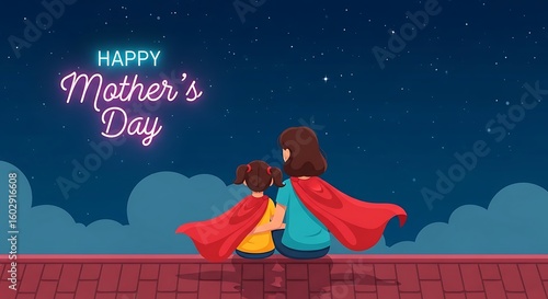 Wallpaper Mural Mothers Day Illustration of a Mother and Daughter with Superhero Cape Torontodigital.ca