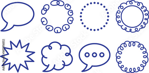 Blue speech bubble collection decorative frames and symbols talk message