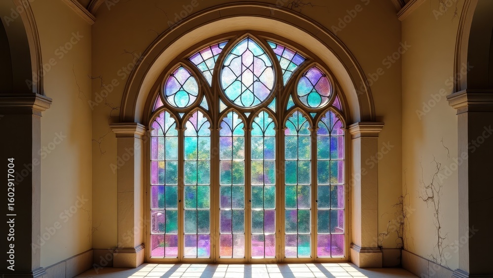 Fototapeta premium Stained glass window in an old building.