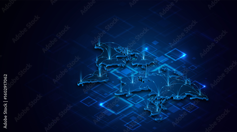 Obraz premium Global connection network background. World map. Internet technology concept or global communication. 