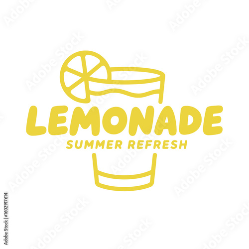 Yellow Lemonade Glass Logo for Summer Refresh, symbolizing Drinks, Beverages, and Warm Weather Hydration.