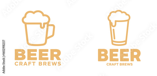 Yellow Beer Mug and Glass Logos for Craft Brews, representing Alcoholic Beverages and Brewery Concepts.