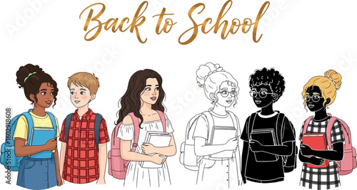 Back to school diverse students illustration for education and learning resources