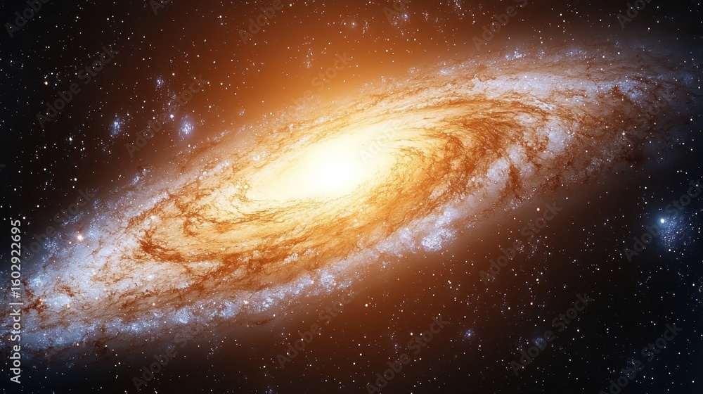 Fototapeta premium Spiral galaxy, core glowing bright in dark space